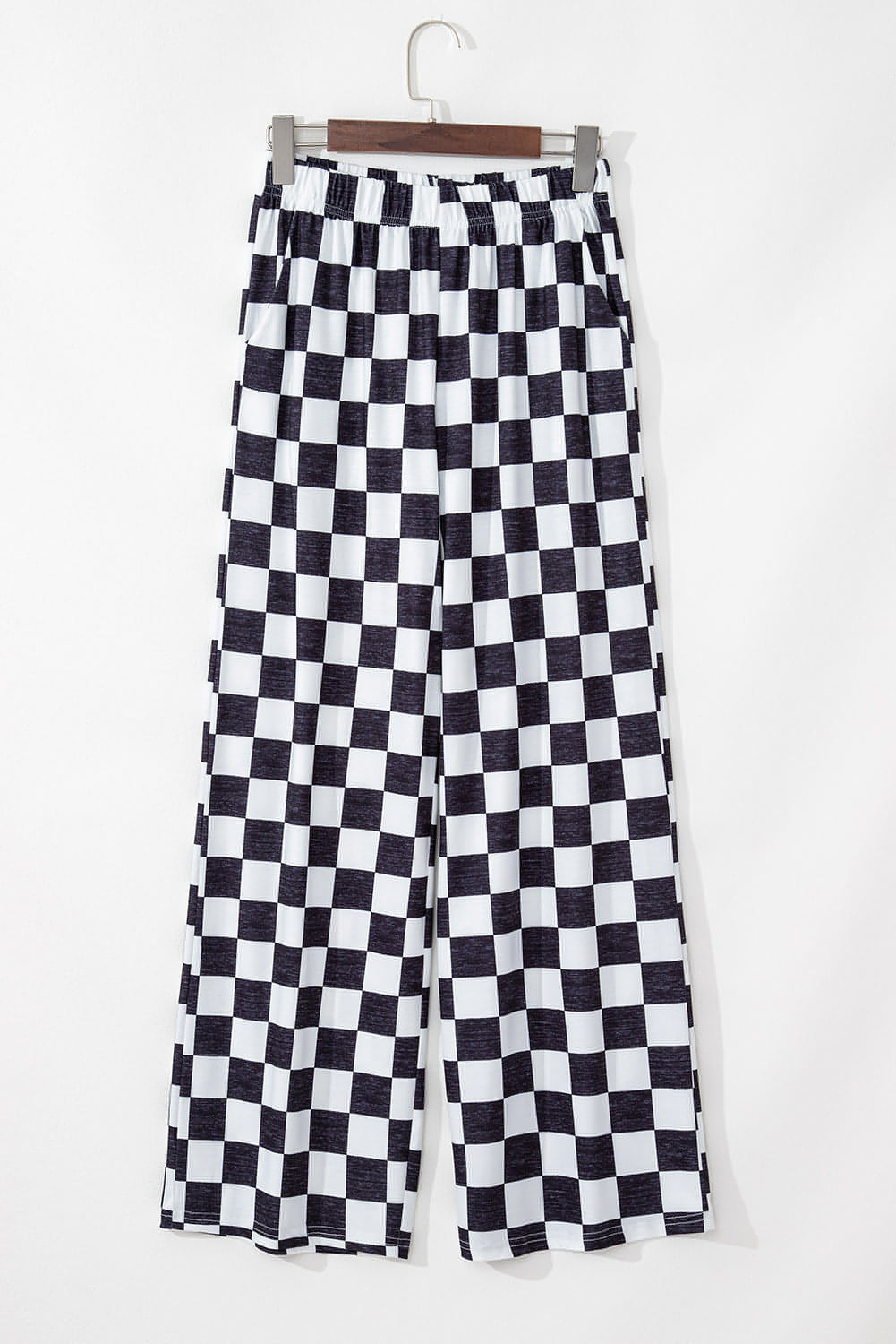 Schwarz 2-Tone Checked Print High Taille Wide Bein Hosen