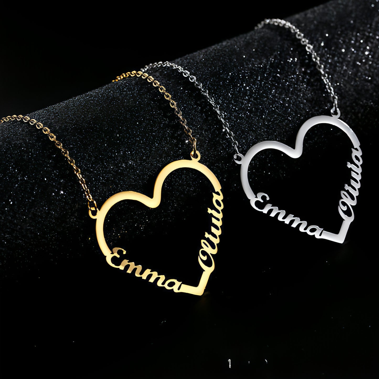 Custom Name Heart Necklace – Personalized Stainless Steel Gold Choker