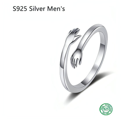 925 Sterling Silver Hug Ring – Adjustable Couple Jewelry