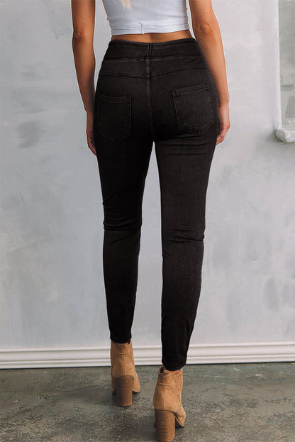 Jegging slim extensible taille haute de couleur unie noir