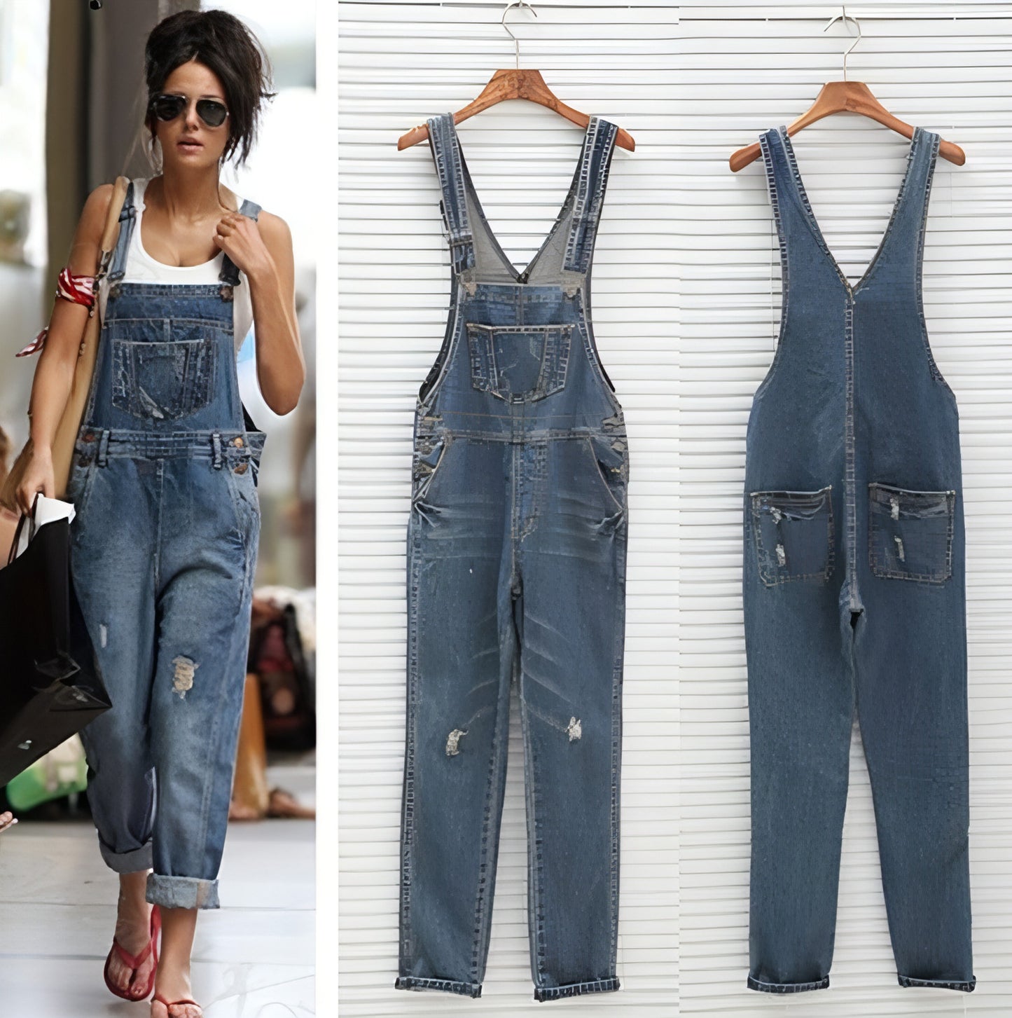 Shredded denim jumpsuit overalls