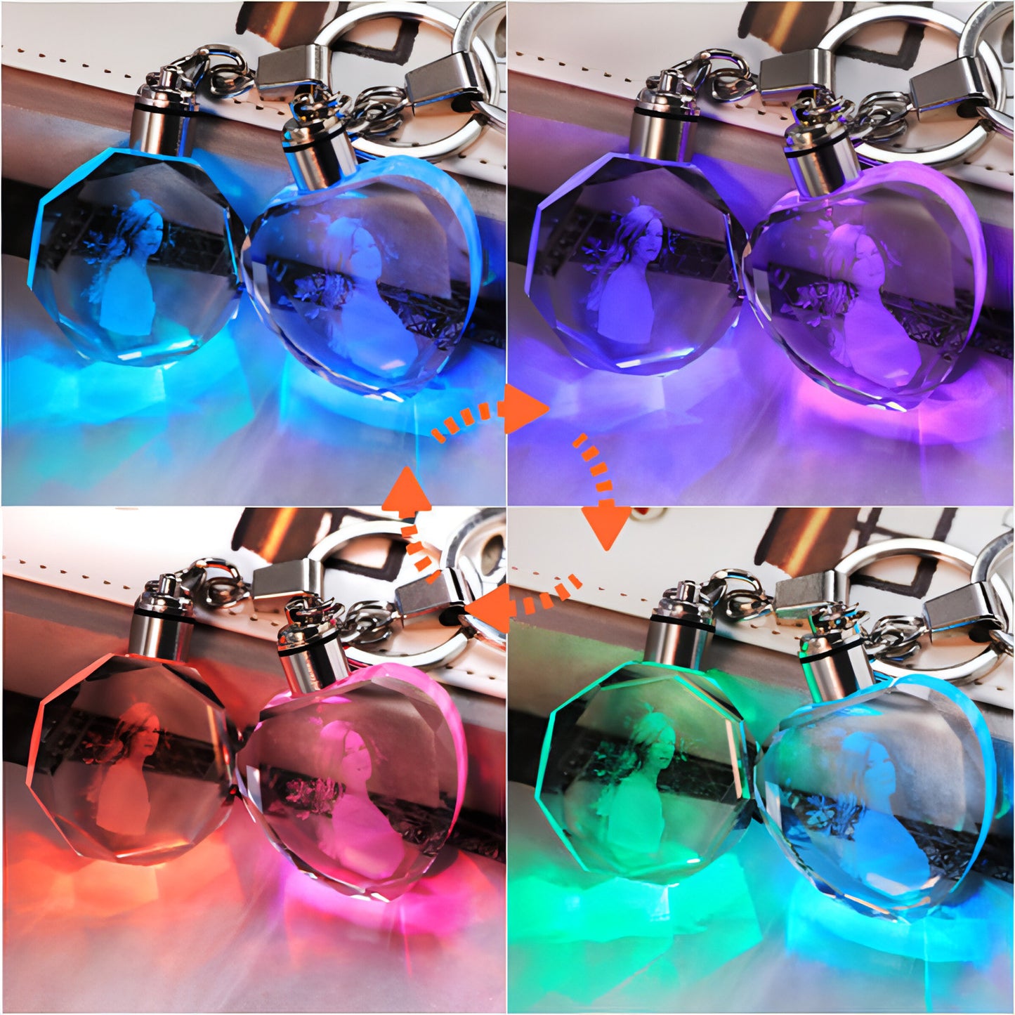 K9 Crystal Keychain LED Flashing Custom Carve Family Photo Frame Souvenir Gifts Glass Key Chain Ring Jewelry