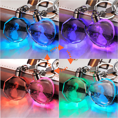 K9 Crystal Keychain LED Flashing Custom Carve Family Photo Frame Souvenir Gifts Glass Key Chain Ring Jewelry