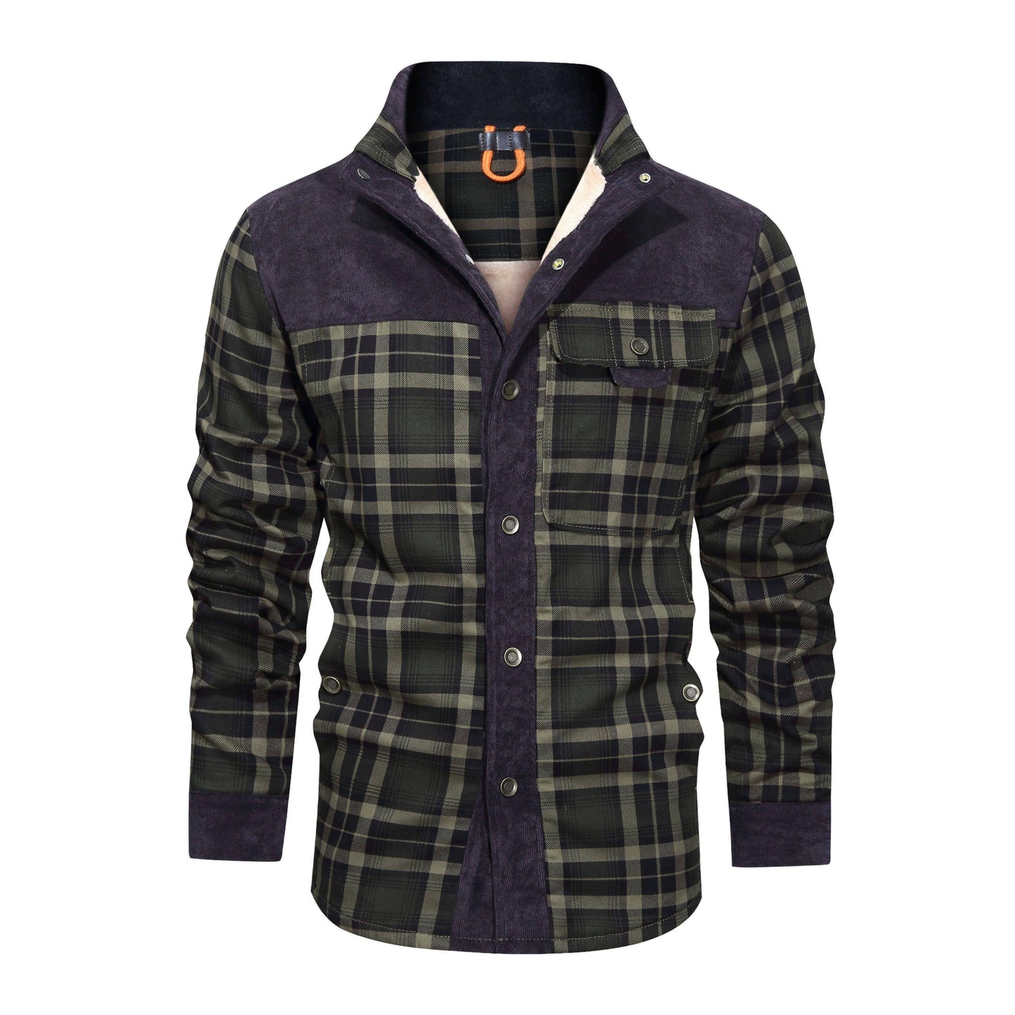 Thickened Jacket With Classic Plaid Fuzzy Fleece Lining Inside Design