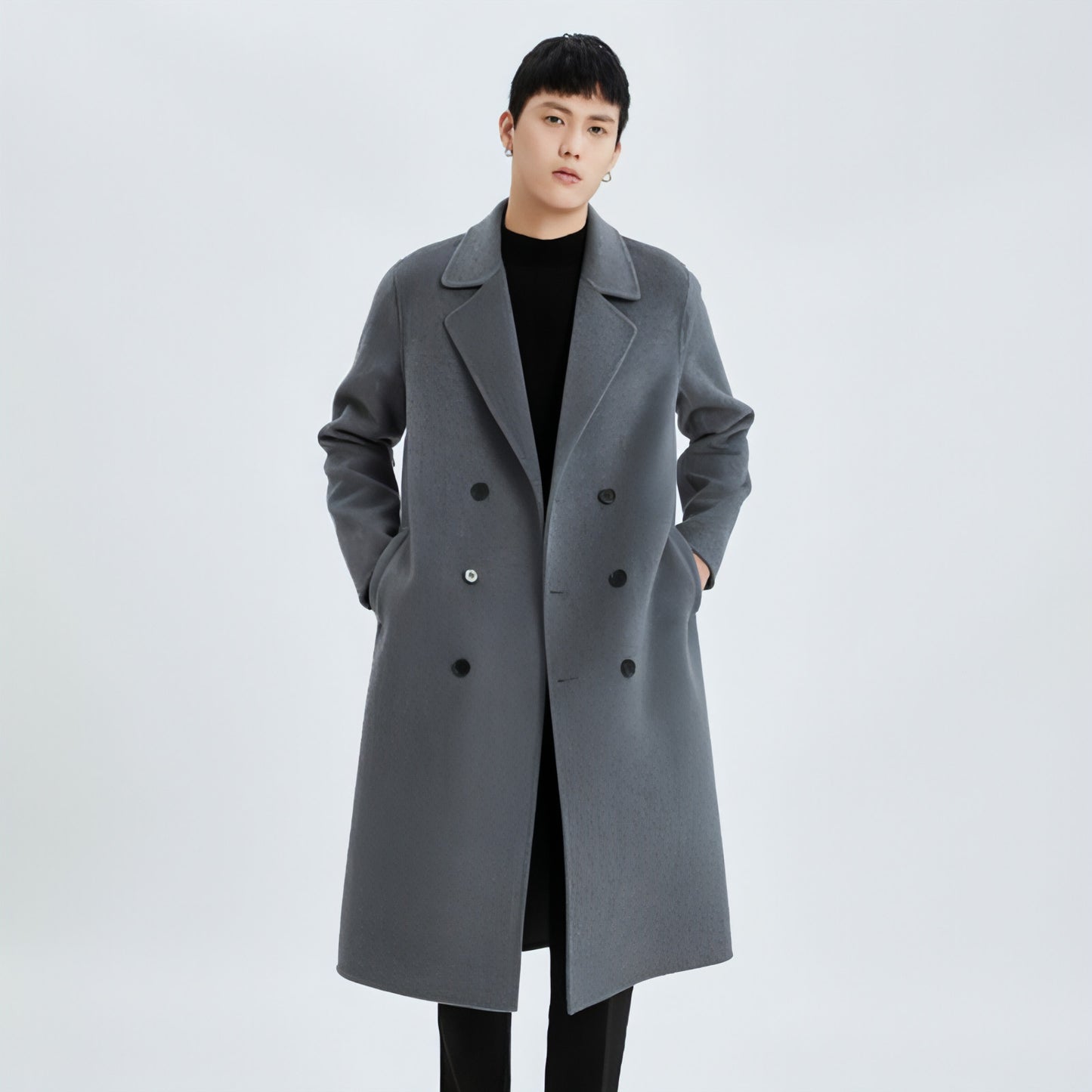 Autumn And Winter Long Over The Knee Reversible Cashmere Trench Coat Men