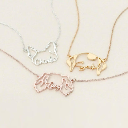 Stainless Steel English Letter Name Necklace DIY Hollowed Out Cat And Dog