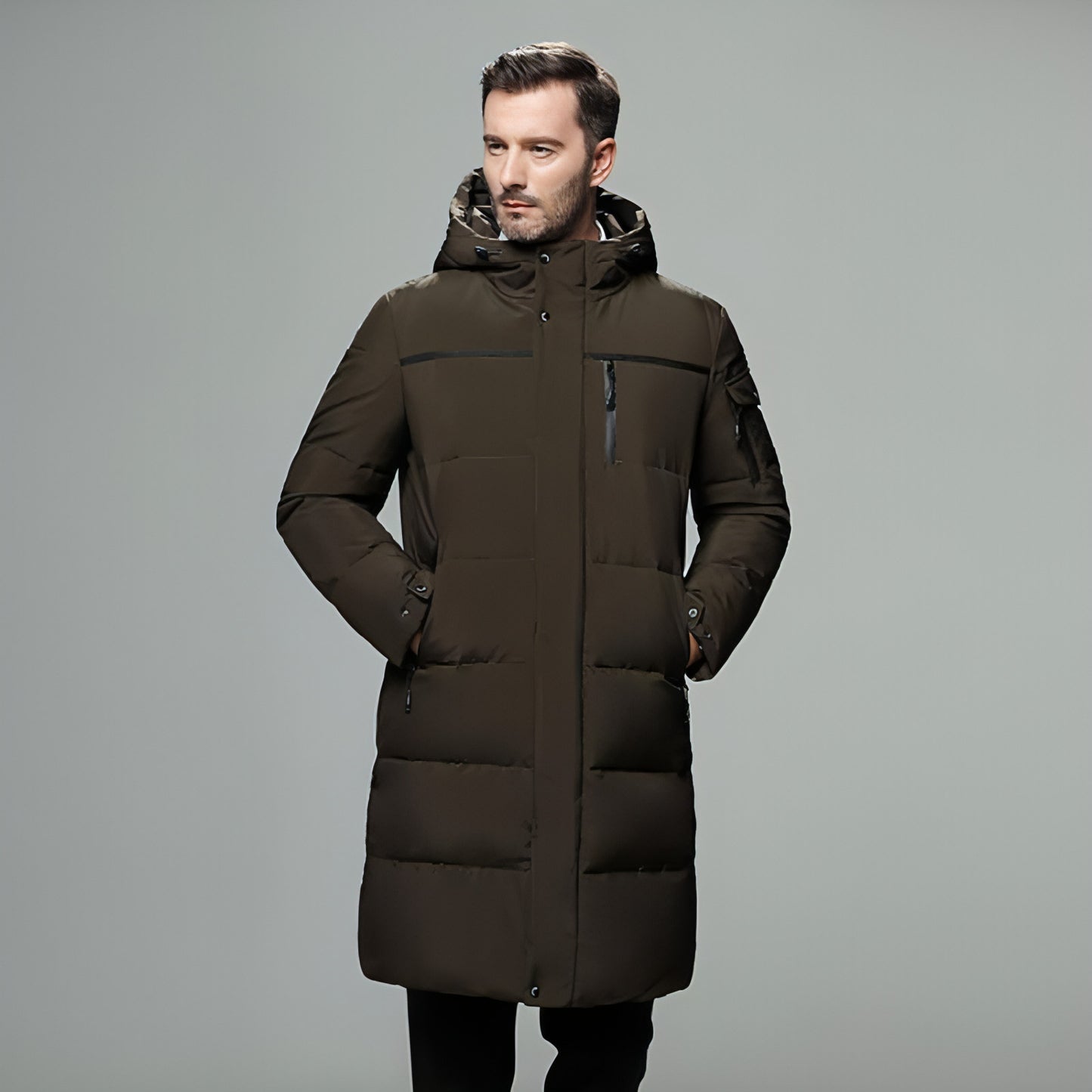 Long padded down jacket for men