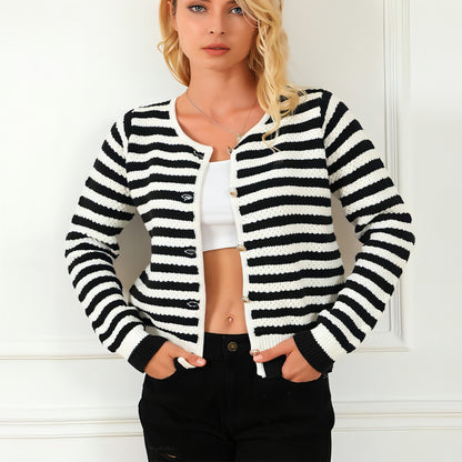 Women's Contrasting Striped Cardigan Sweater