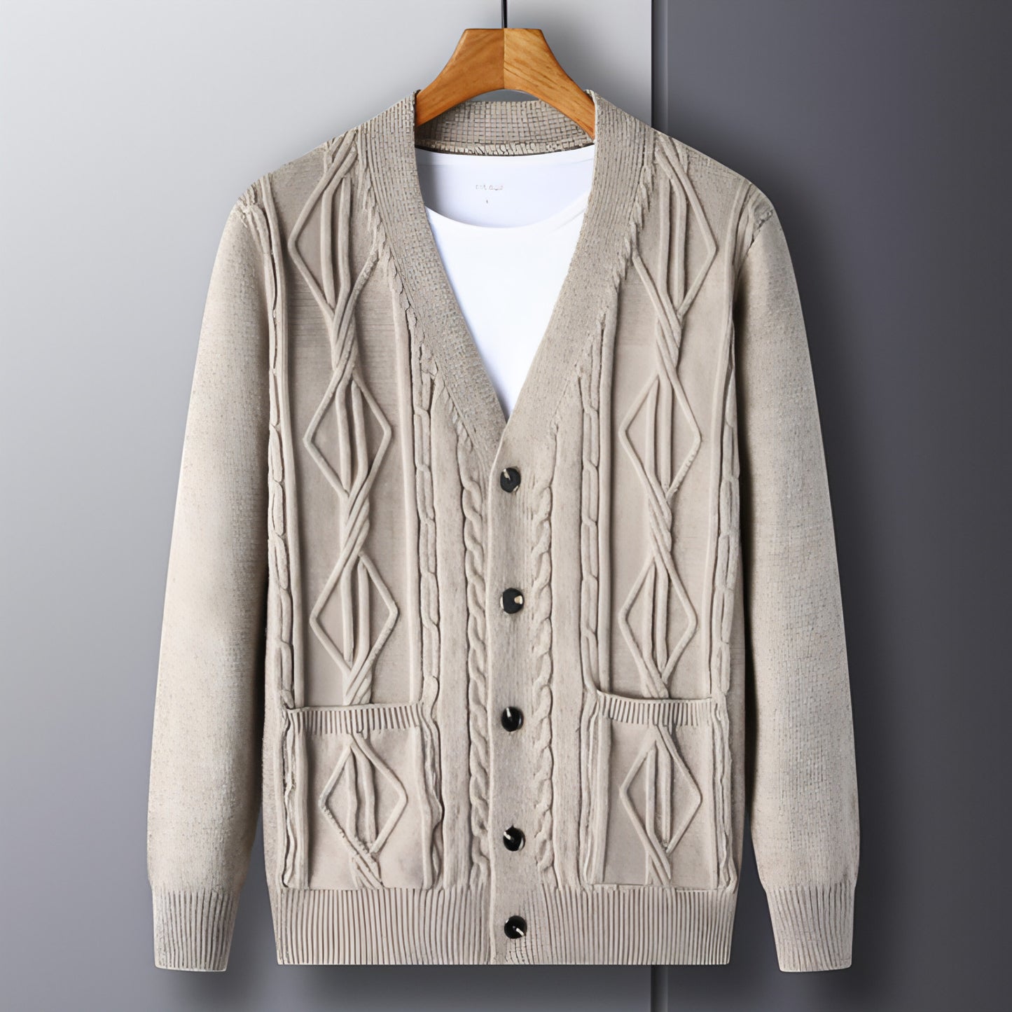 Stickad Cardigan Rhombus Loose Casual Sweater Coat Men