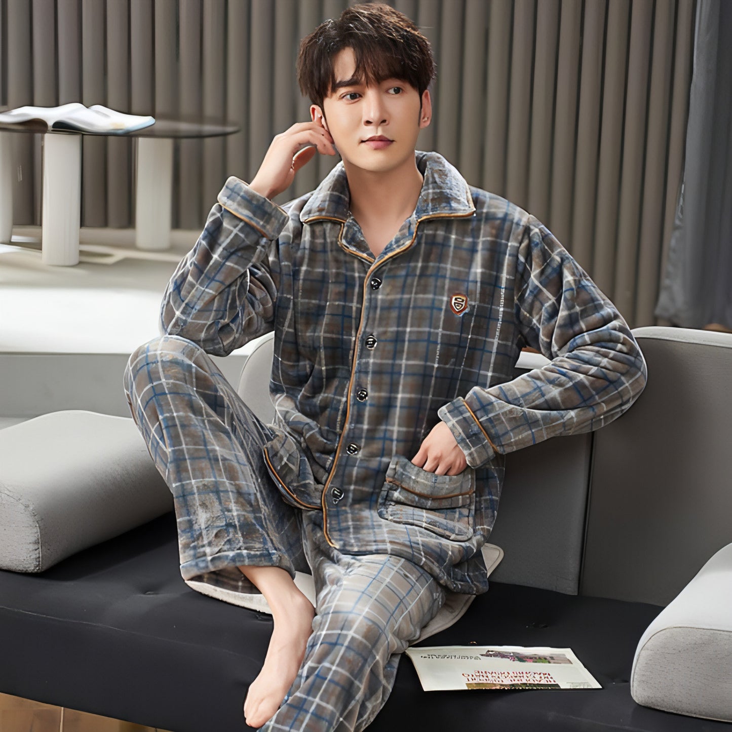 Men's Winter Flannel Pajamas Suit