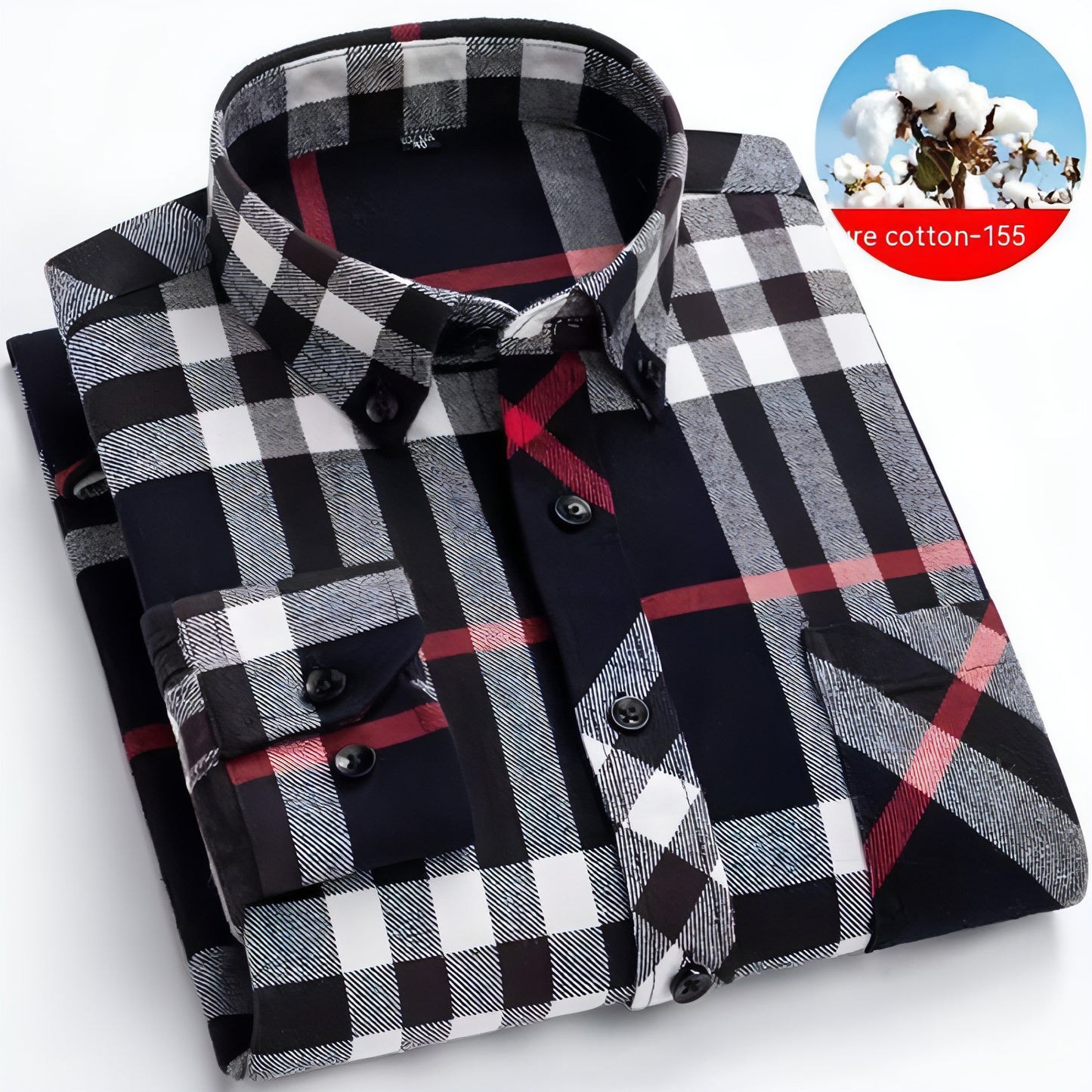 Camisa de vestir de cuadros escoceses de algodón cepillado para hombre