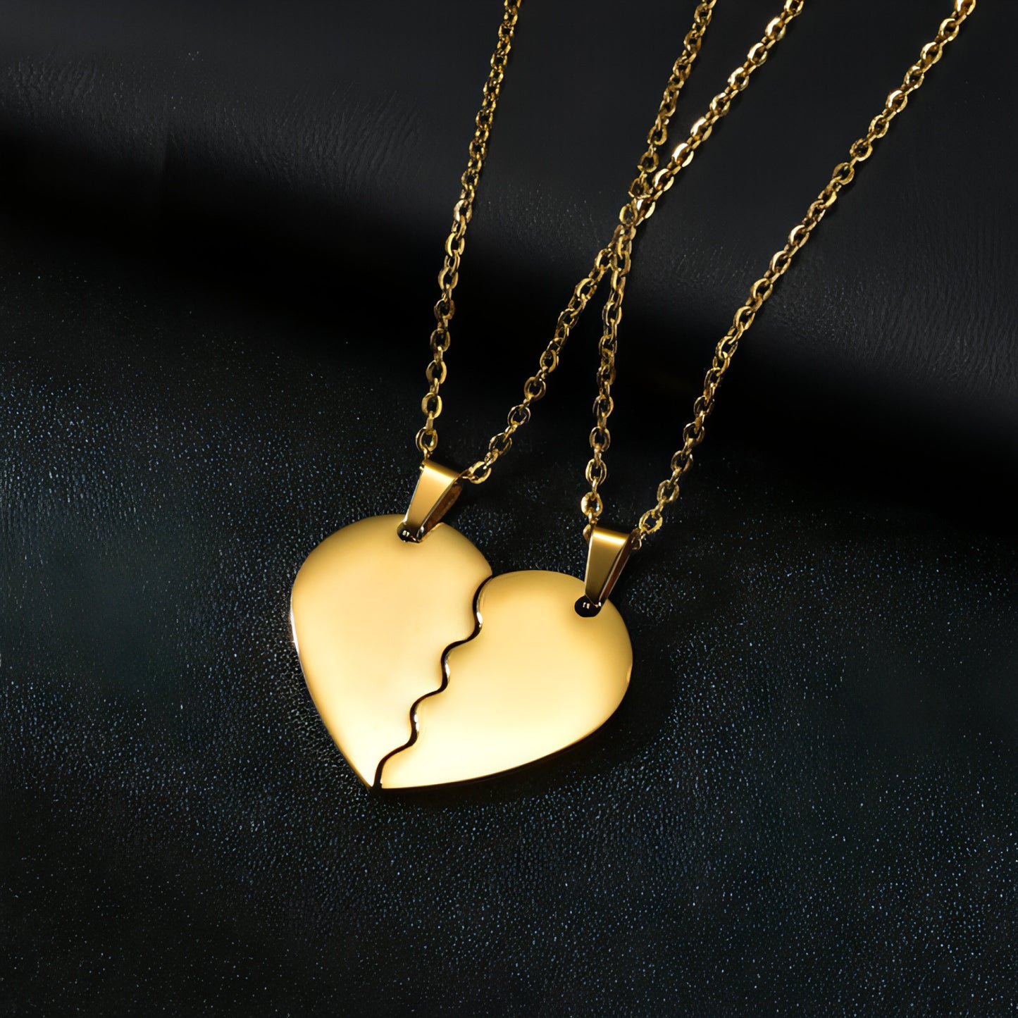 Stainless Steel Double Half Heart Puzzle Necklace