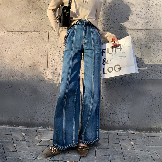 Handgefertigte geflochtene Jeans mit weitem Bein für Damen