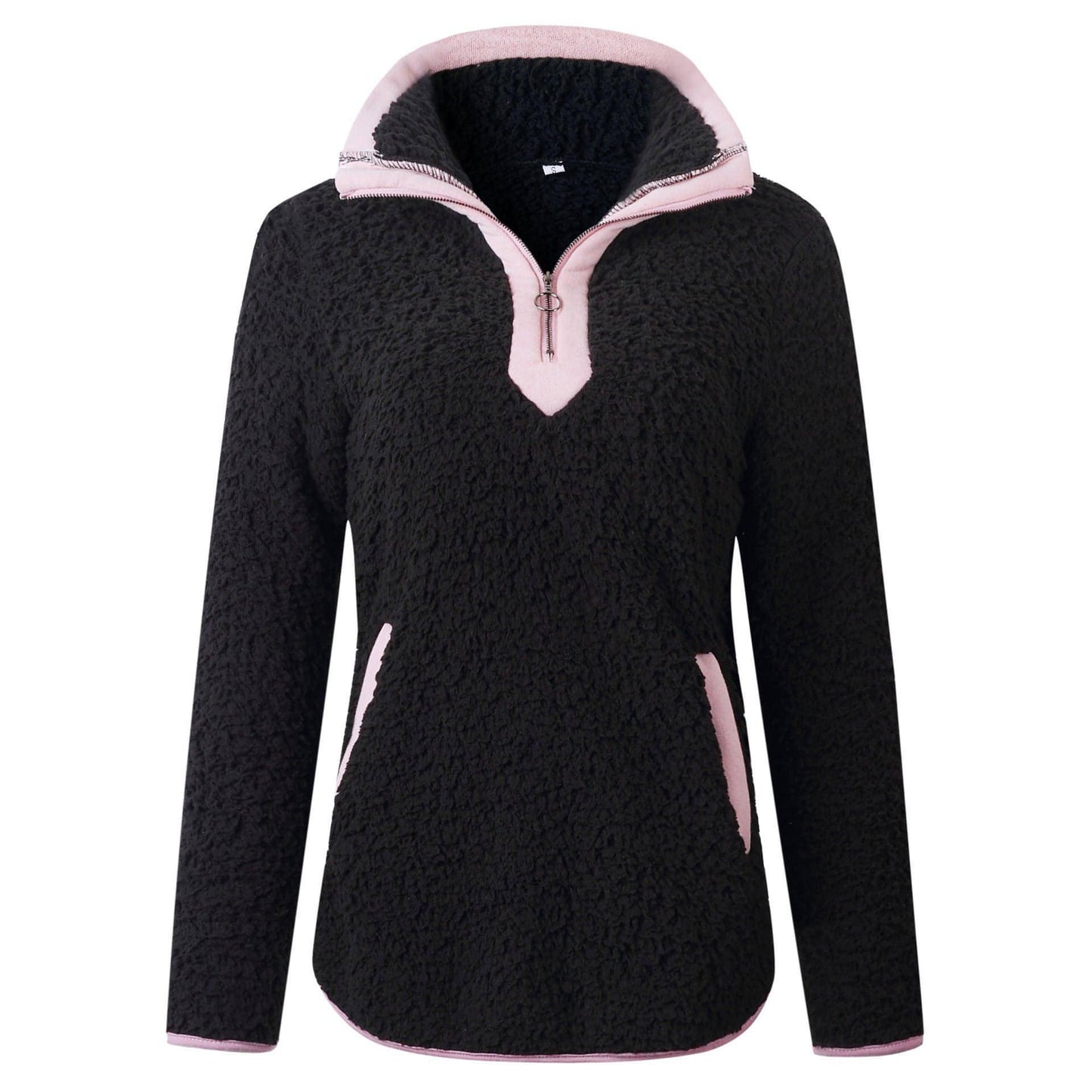 Reißverschlusstasche, Stehkragen, langärmliger Blusenpullover für Damen