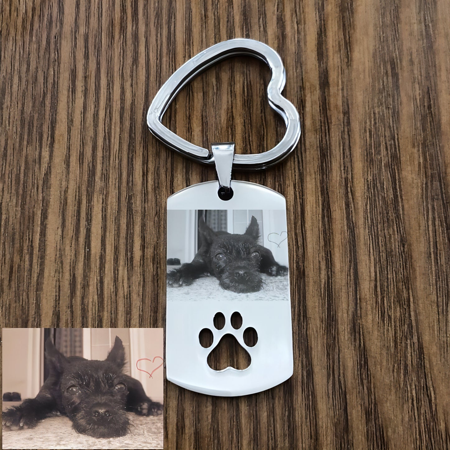 Custom DIY Dog Tag Photo Keychain Stainless Steel Engraved photograph Keychain For Love Dog People Dog Keepsake