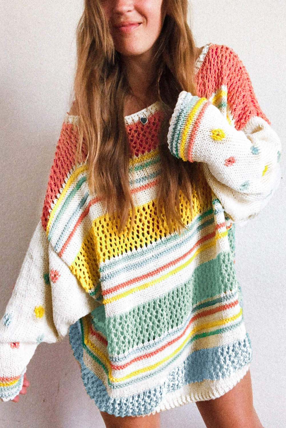 Multicolor hohl gestreifte Strickkontrasthülsenpullover