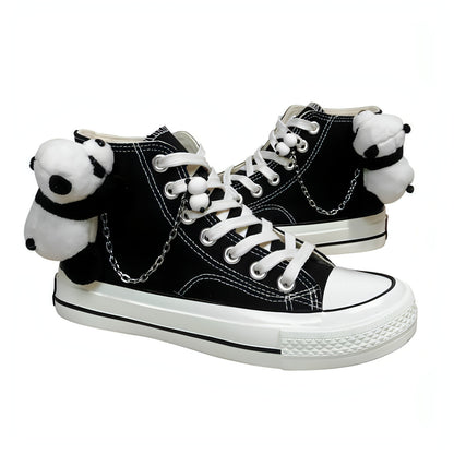 Z. Nuevos zapatos de lona con diseño de panda lindo, de caña alta y casuales