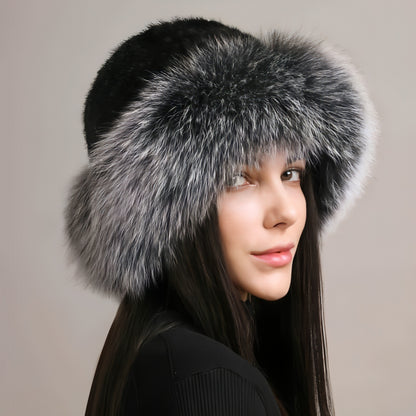 Gorro de pelo de visón para mujer, piel trenzada, invierno