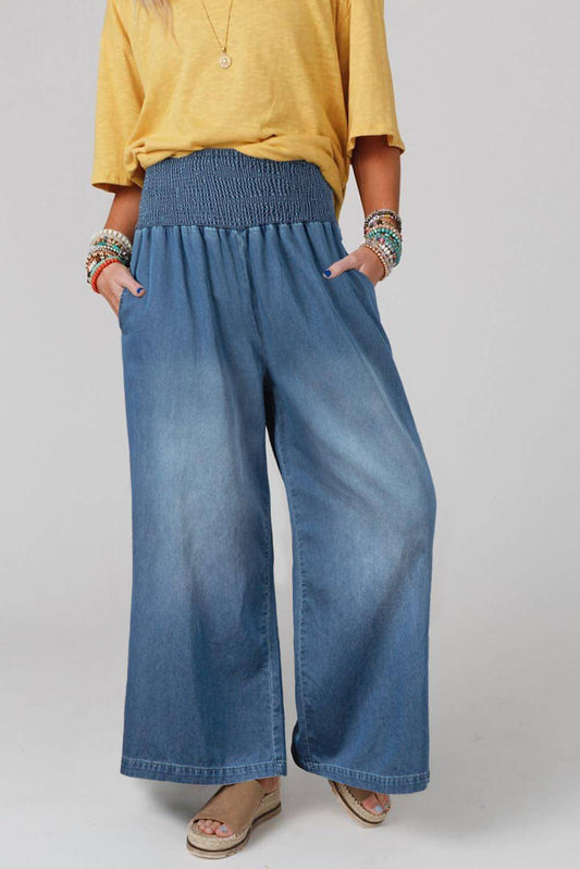 Ashleigh Blue Smocked Taille Wide Leg Jeans