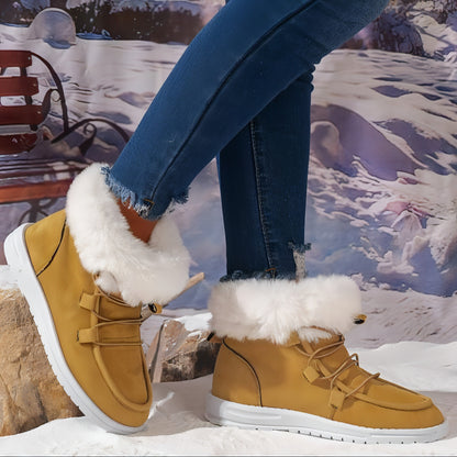 Botas de nieve de vellón de invierno para mujer, nuevo estilo, zapatos planos de felpa informales peludos, botines cálidos para mujer