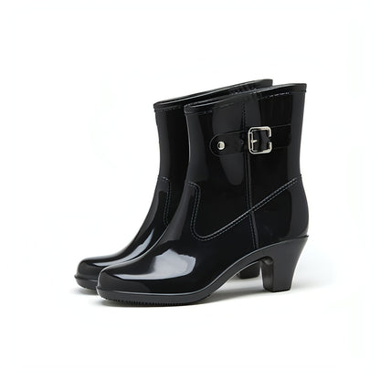 Fashion Buckle Rain Boots Female Mid-tube Non-slip Rubber Shoe Covers