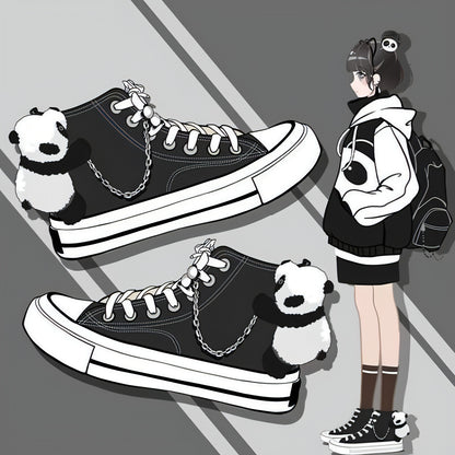 Z. Nuevos zapatos de lona con diseño de panda lindo, de caña alta y casuales