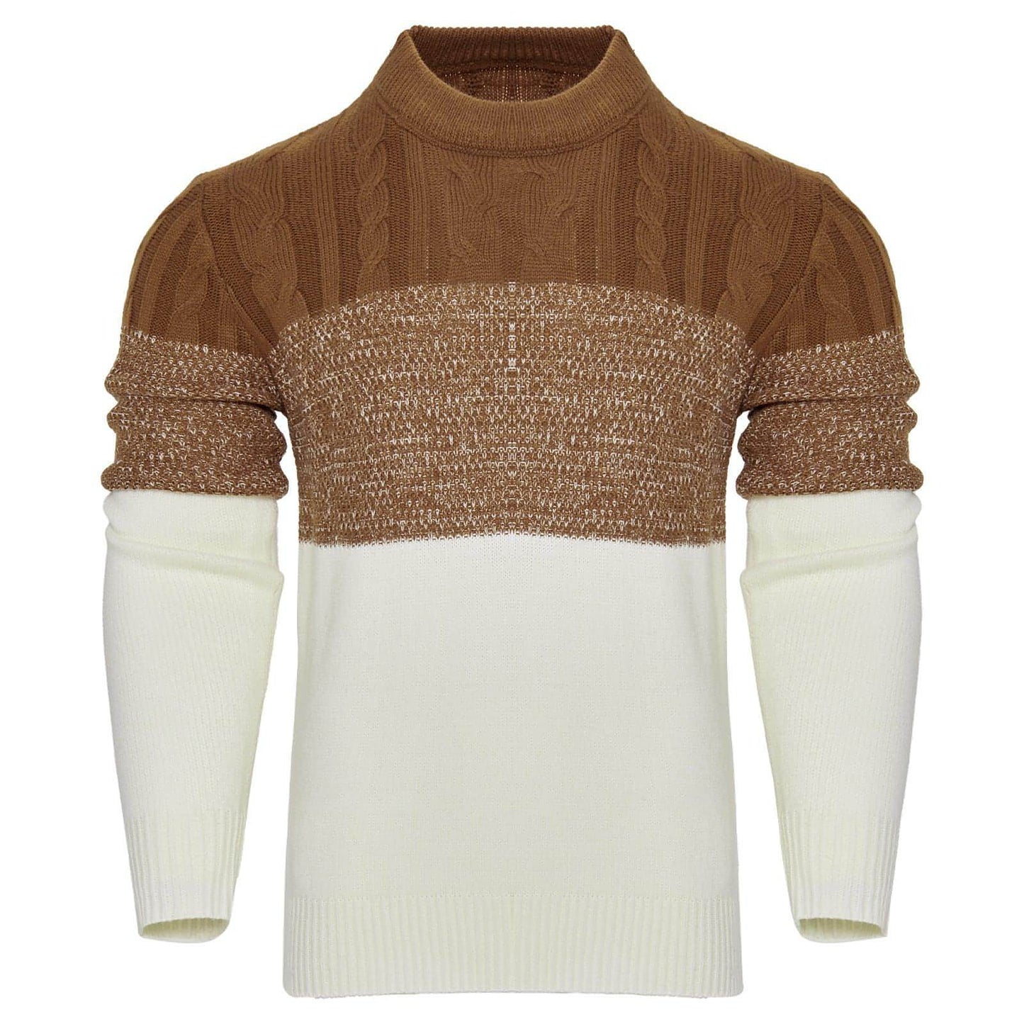 Men's Casual Color Block Long Sleeve Cable Knit Pullover Sweater