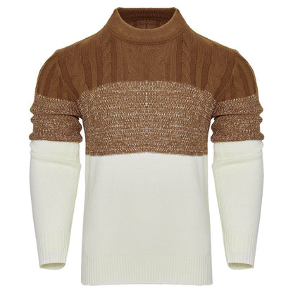 Men's Casual Color Block Long Sleeve Cable Knit Pullover Sweater