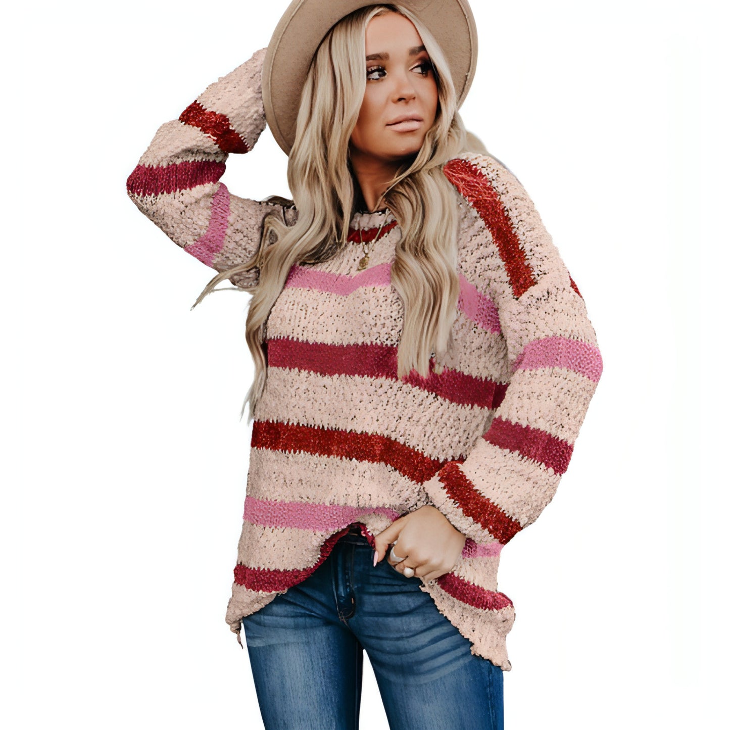 Women's Fashion Striped Printed Long Sleeves Sweater (T-Shirt)