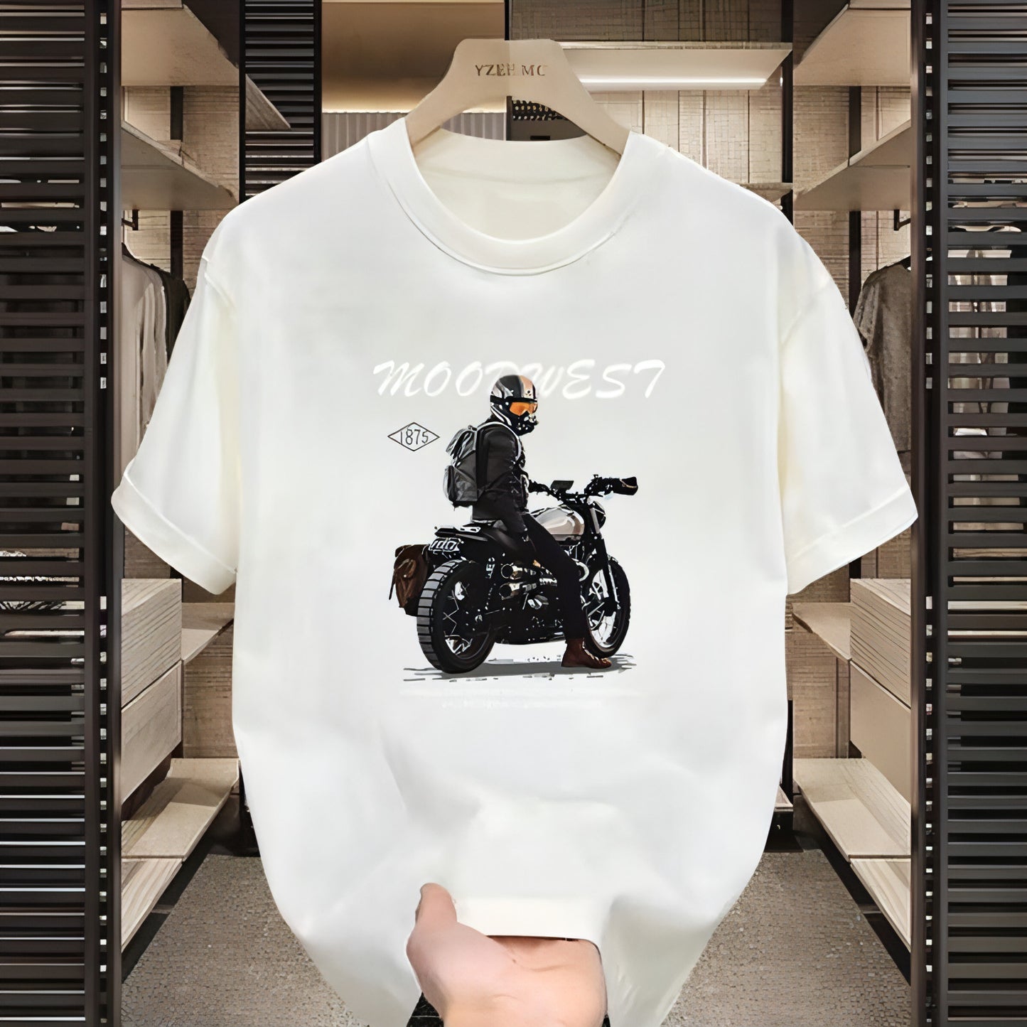 Motocicleta High Street Impresso T-Shirt Men de mangas curtas