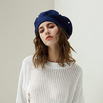 Autumn and winter all-match pearl beret adult hat