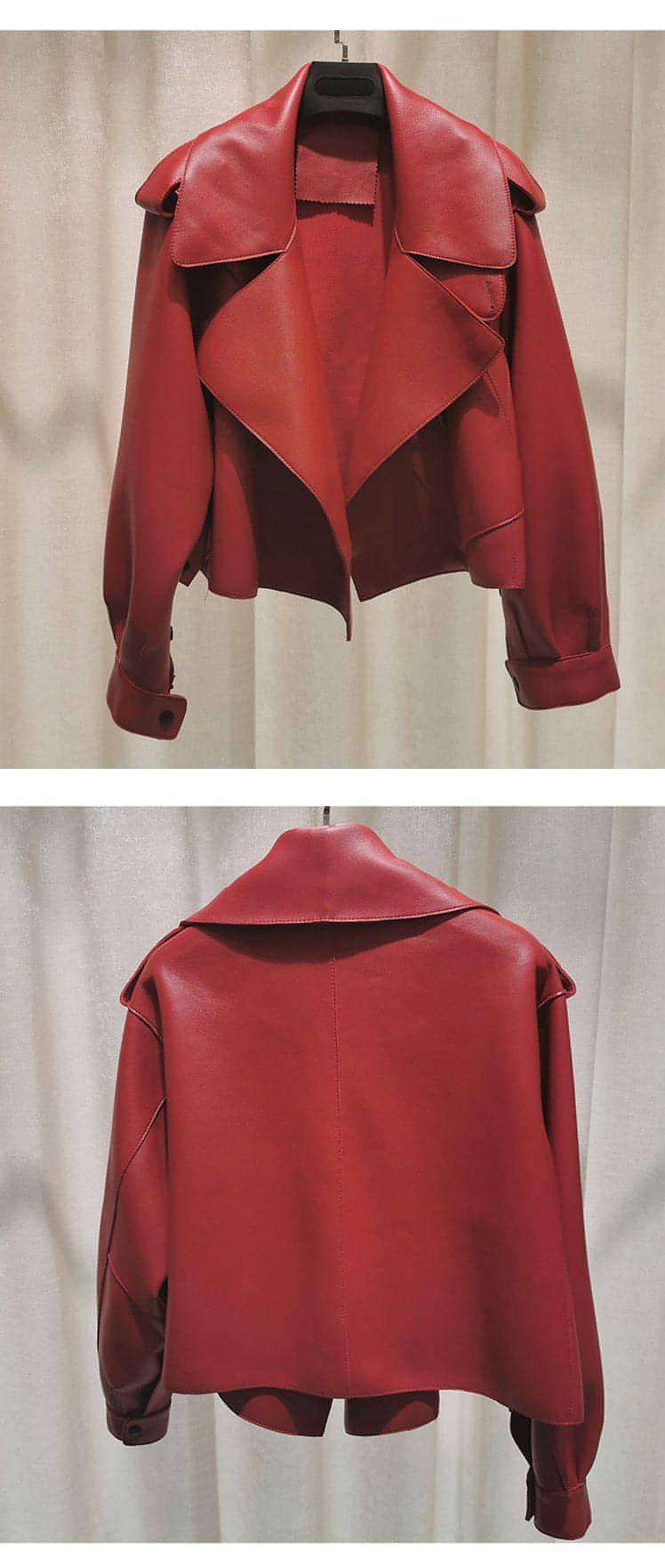 Chaqueta de cuero para mujer, nueva prenda exterior, grande, retro