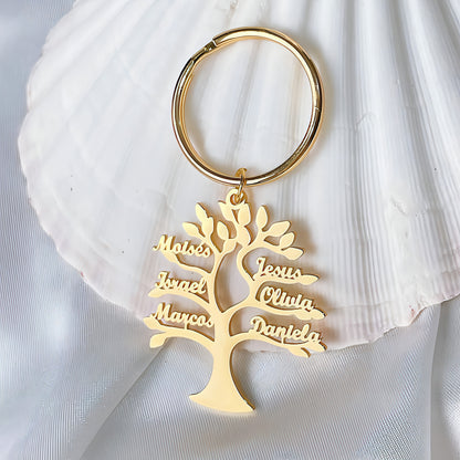 Personalized Tree of Life Keychain – Custom Stainless Steel Name Keyring