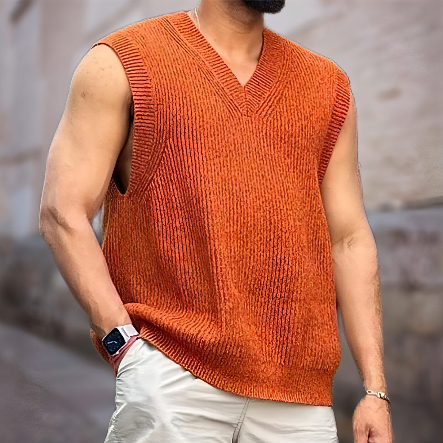 Knitwear Street Slim Fit V-neck Sleeveless Vest Sweater Men