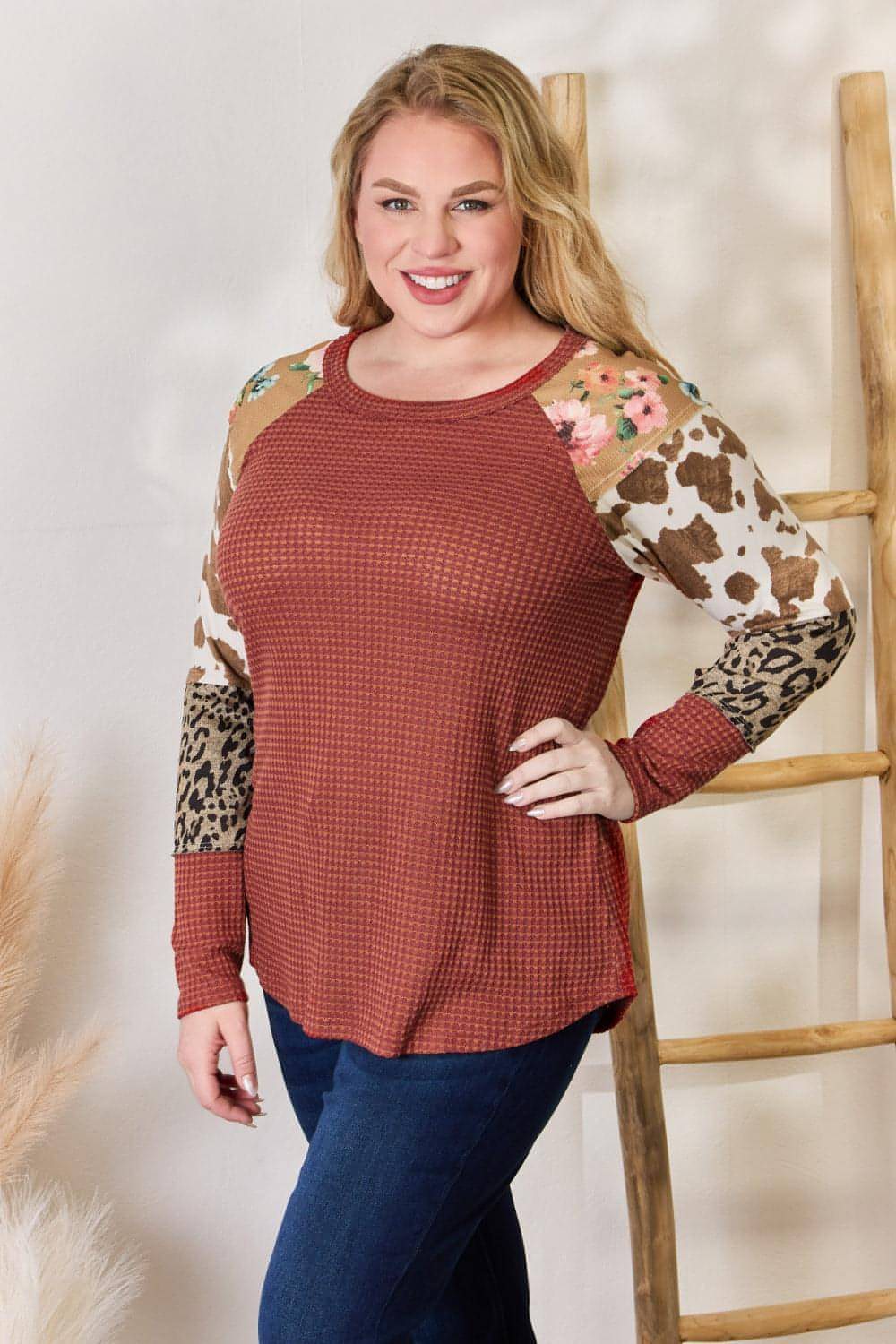 Hailey & co polne velikosti leopard vafeljna bluza