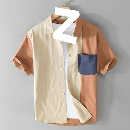 Contrast Color Pocket Short Sleeve DressShirt