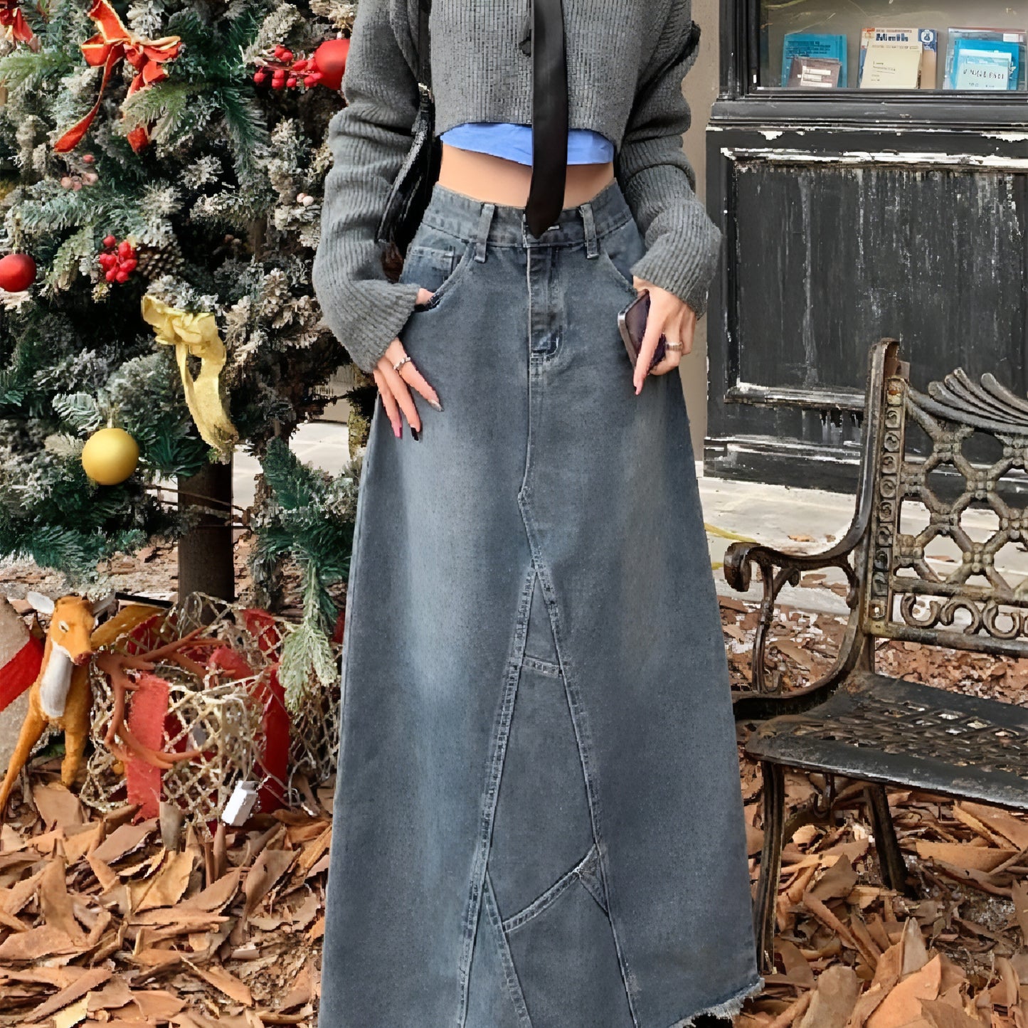 High-waisted Skinny Denim Skirt Girl