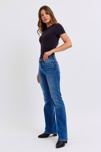 Judy Blue Tam Boy Run Orta Bel Bootcut Jeans, Termal Astarlı