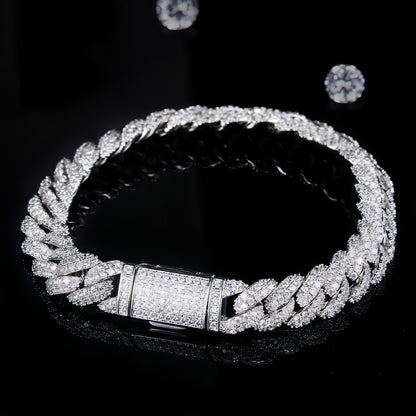 Silver Cuban Bracelet Or Necklace With Moissanite Diamonds