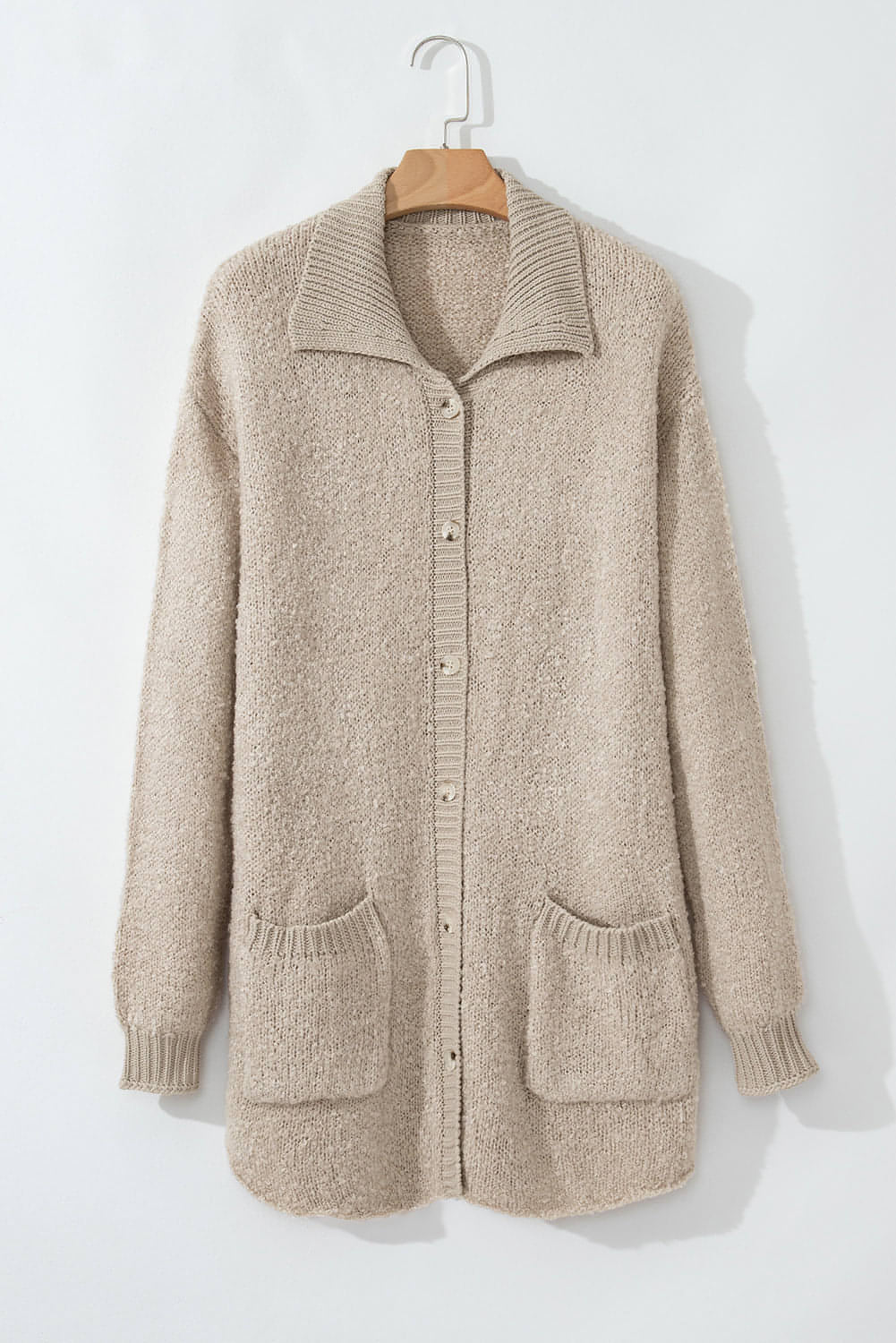 Jet Stream Collared Drop Shoulder -knapp upp Cardigan med fickan