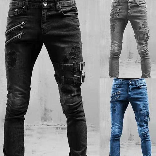 Personalized Trendy Worn Ripped Motorcycle Jeans Men