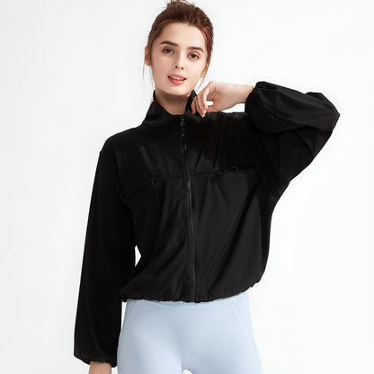 New Pocket Zipped Sports Coat Sun-proof Yoga Jacket Quick-drying Running Outdoors Workout Clothes Long-sleeved Top For Women