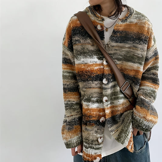 Japanese Street Harajuku Style Knitted Cardigan Gradient Neutral Loose Sweater Coat