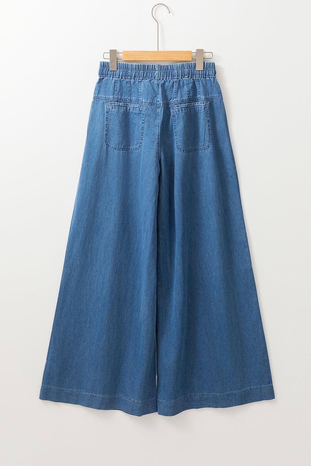 Dusk Blue Mineral Wash Button Fly Waist Wide Leg Jeans