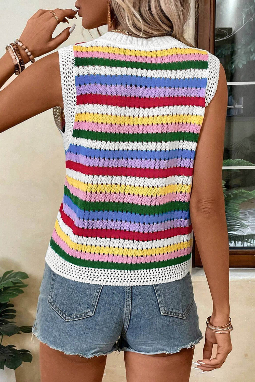 Colete de camisola de malha listrada multicolorida