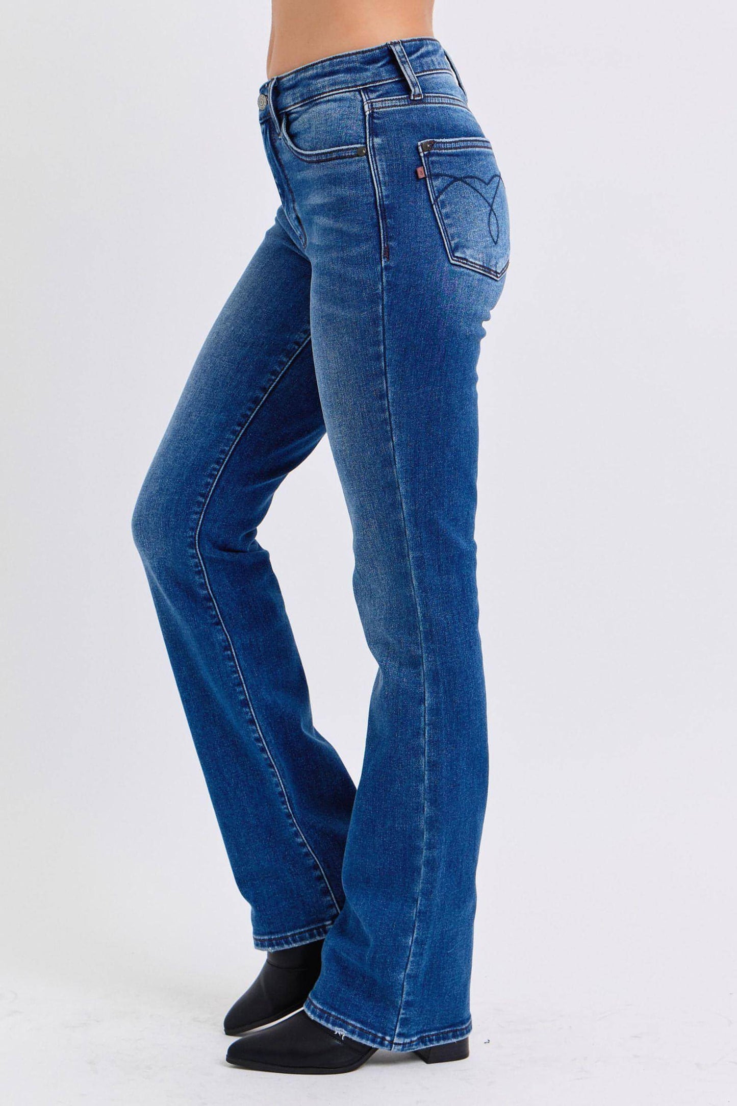 Judy Blue Tam Boy Run Orta Bel Bootcut Jeans, Termal Astarlı