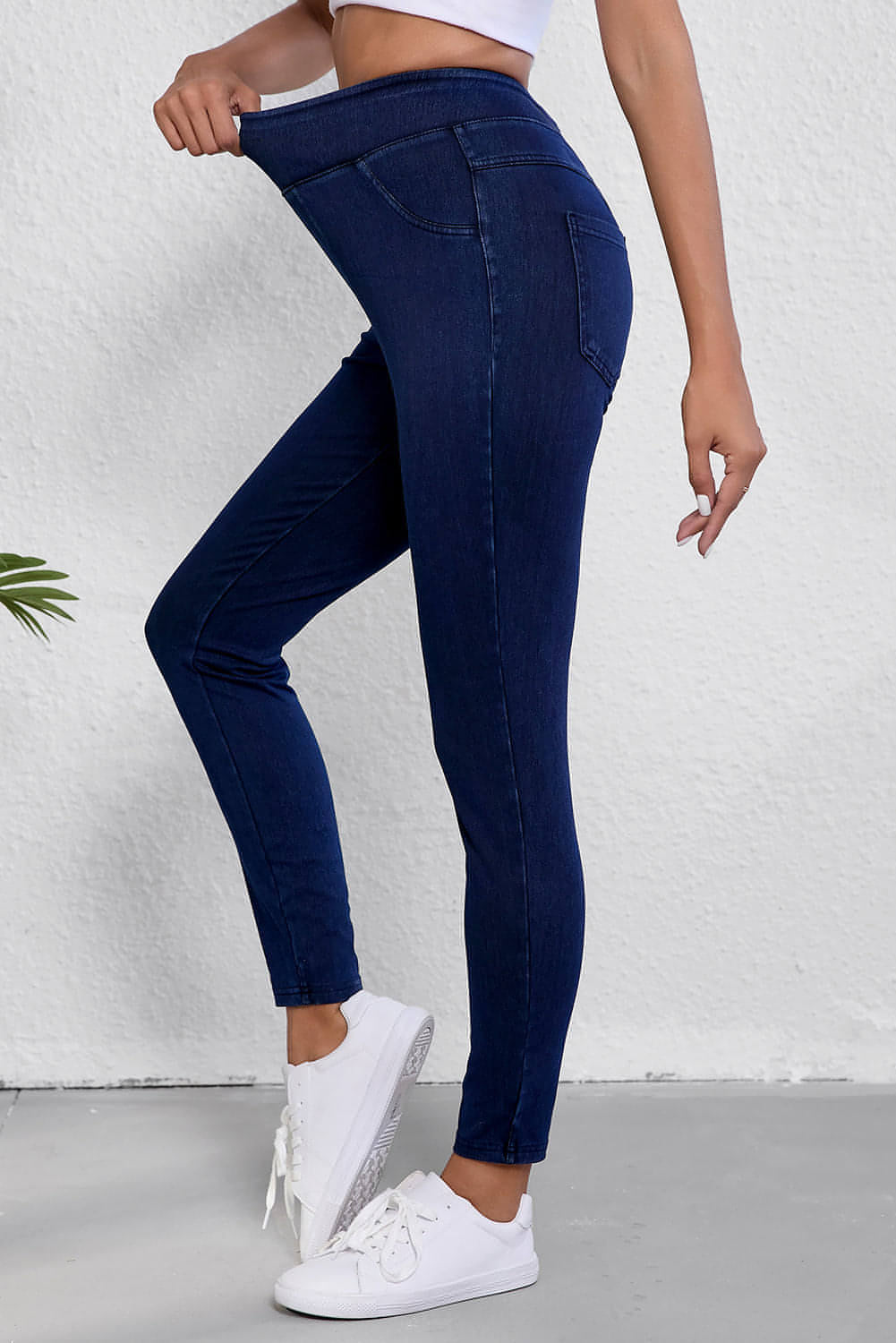 Ashleigh Mavi Düz Renk Yüksek Bel Esnek Slim Fit Jeggings