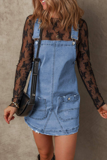 Dämmerung blau steckig verstellbare Gurte Denim Gesamtkleid