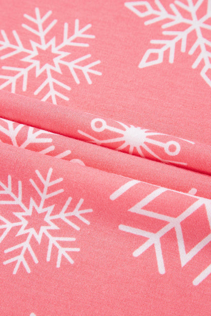 Pink Christmas Snowflake Print Two-Piece Loungewear