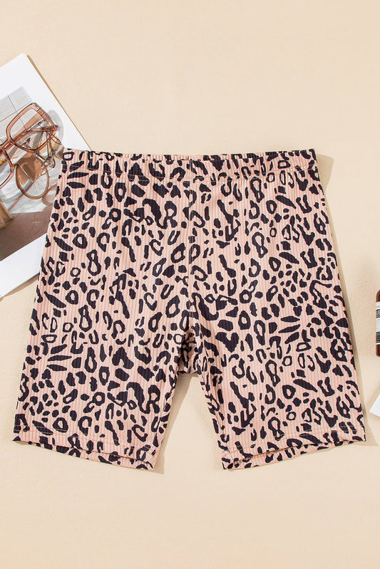 Cáqui leopard imprimir com textura de textura shorts de bicicleta texturizada